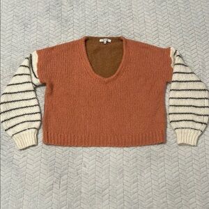 Madewell Sweater Womens Size XS Multicolor Striped V-Neck Balloon Sleeve Knit